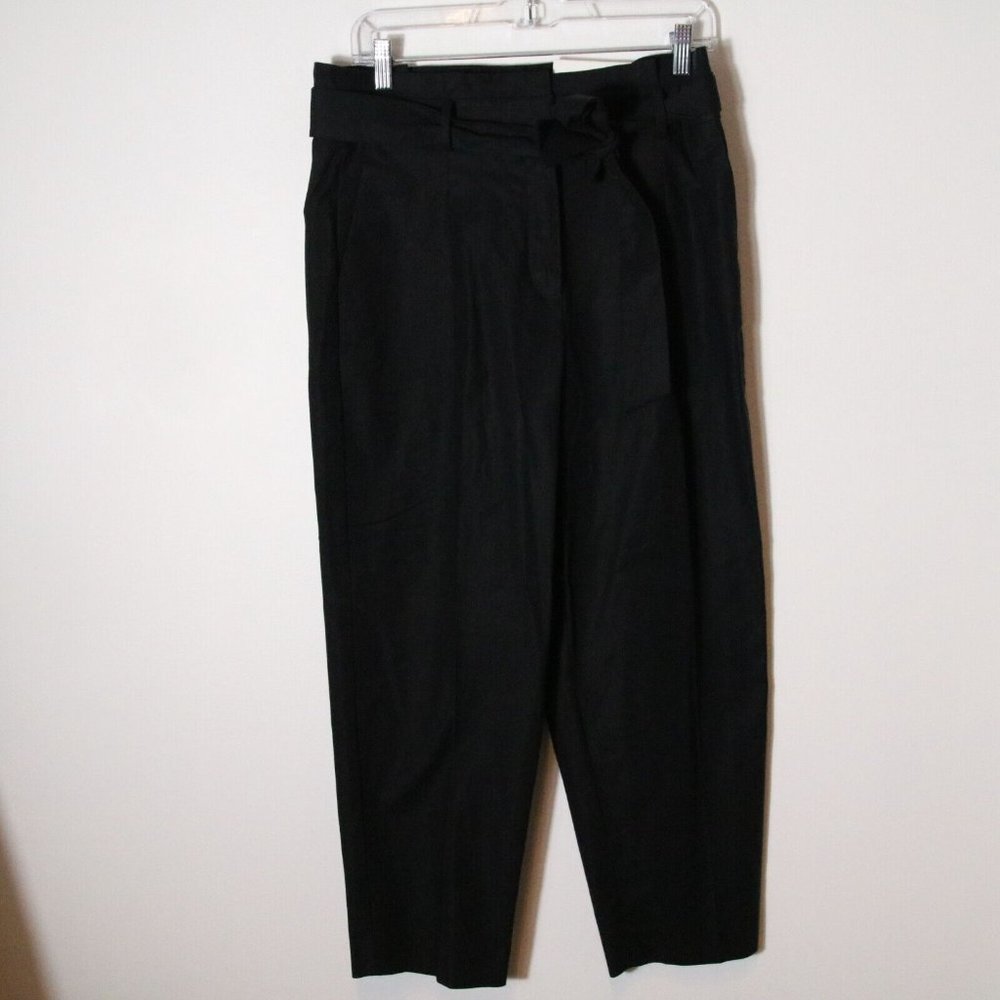 Ann Taylor Petite Paperbag Belted Pant 10P High Rise Cropped Black Dress Pant
